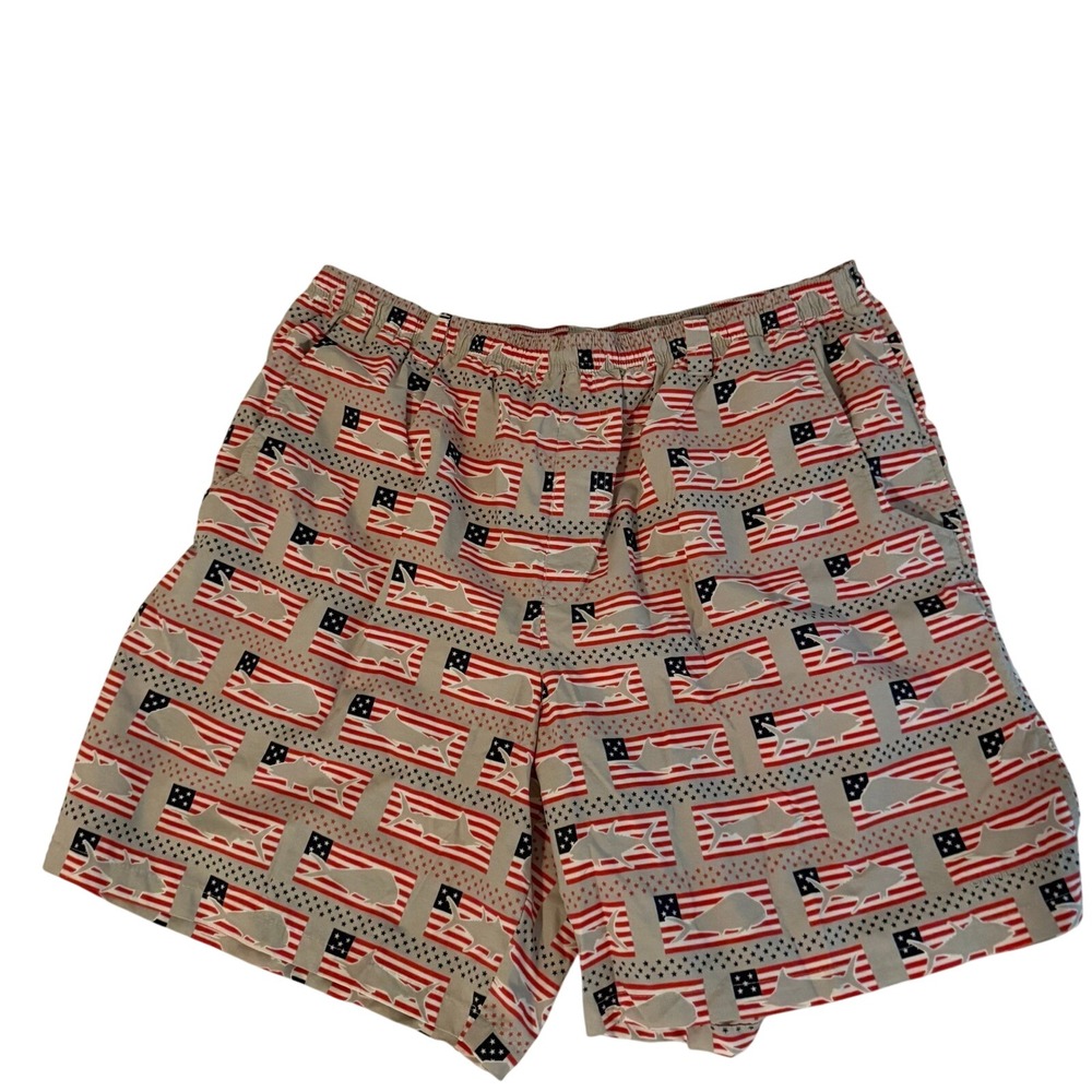 Columbia PFG Shorts XXL American Flag Shark Fishing Gear Mens Swim‎ Trunks